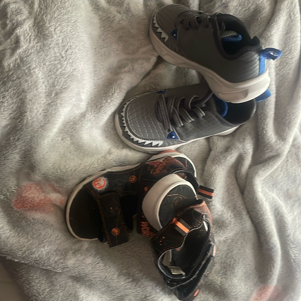 Jurassic Park boys Light-up Sandals & Carter’s light up gym shoes. (Both work)